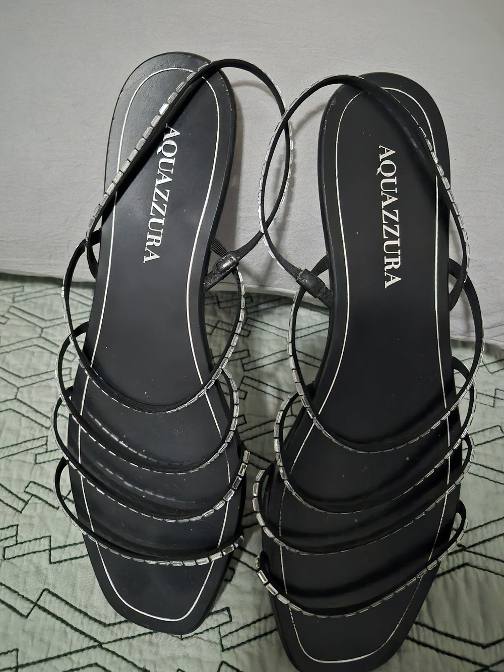 Aquazzura Black Multi-Strap Flat Sandals